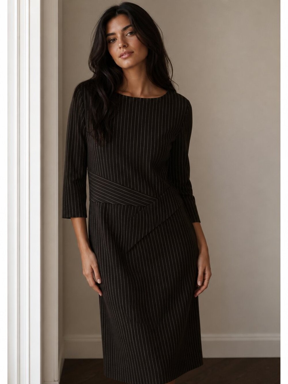Dex pinstripe long sleeve sheath dress Sz L